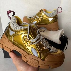 Gucci Flashtrek Mesh Leather Women Sneakers Sz 36G / 6 US NWB